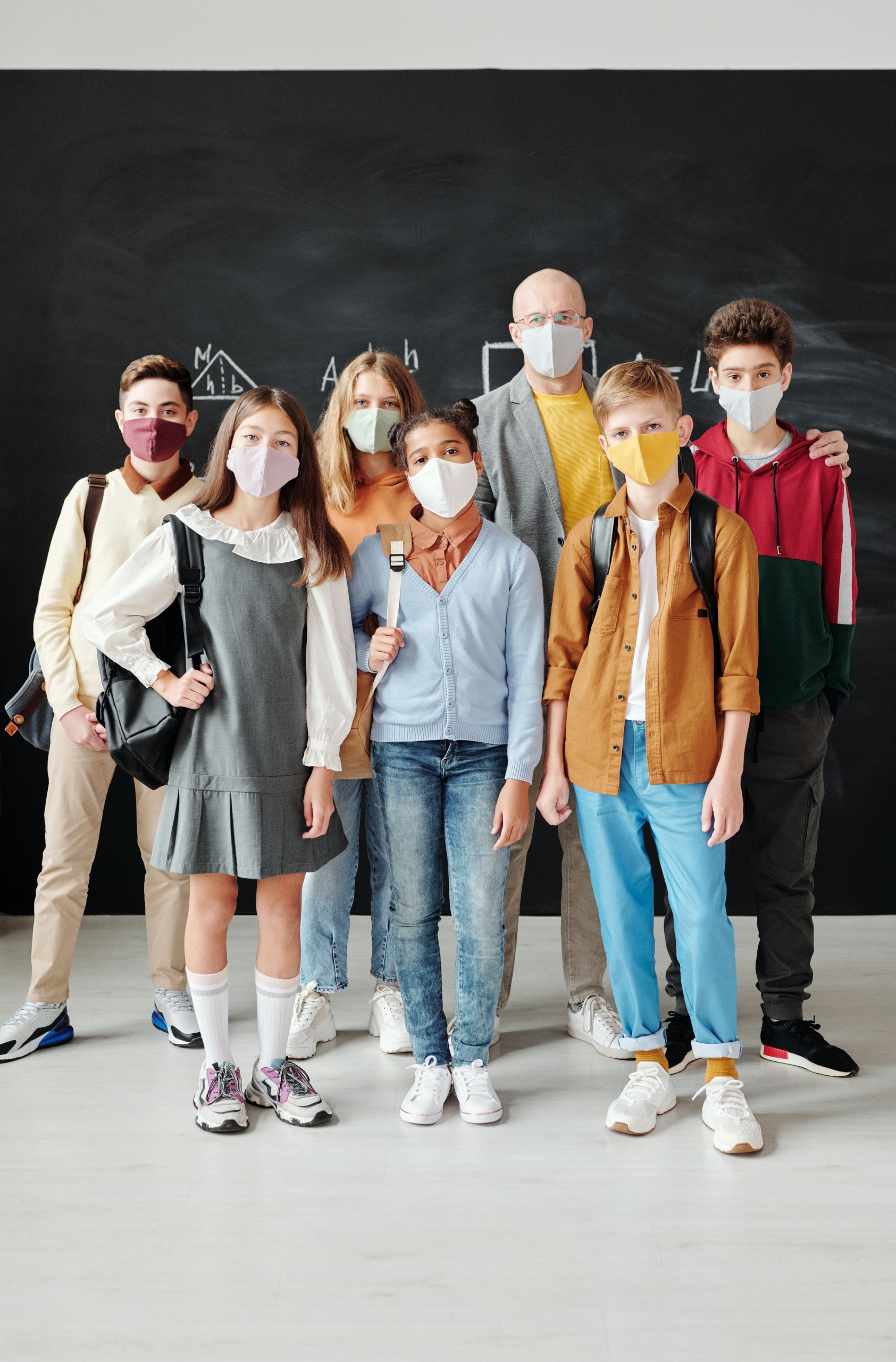 School kids in masks